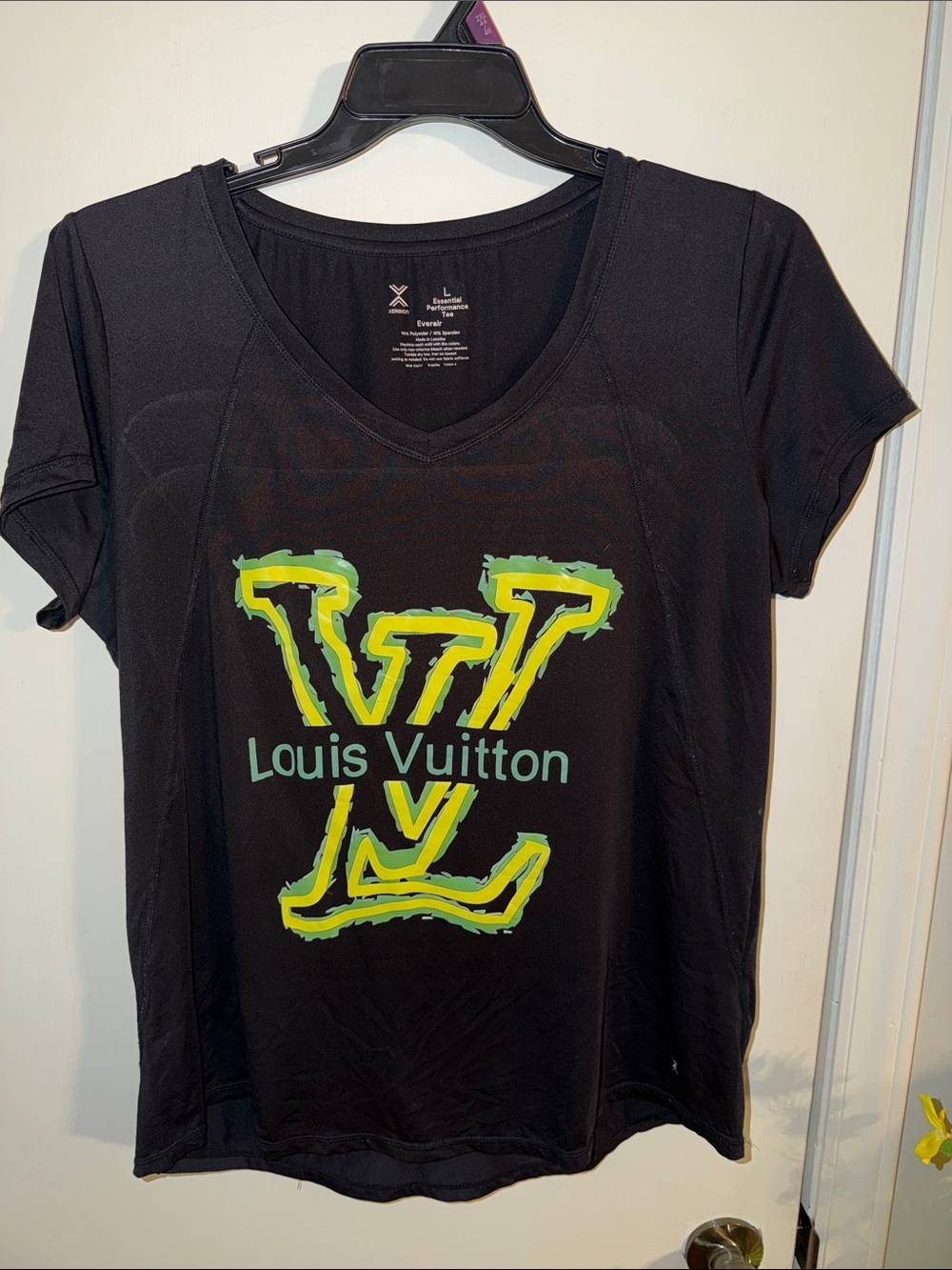 Black Short Sleeve Tee with Neon Yellow-Green Logo